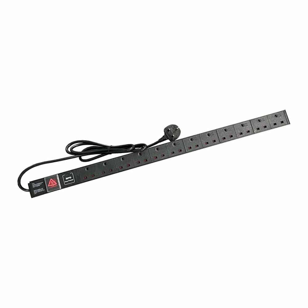 Powercool 1U PDU Vertical Type 12Way Surge Protector 1.8m UK Plug